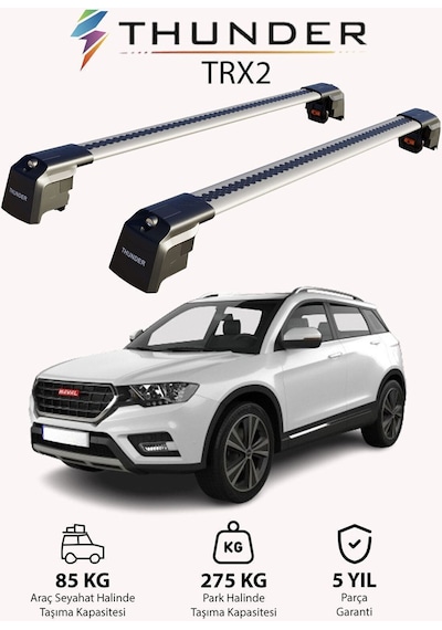 Great Wall Haval H6 2017-sonrası Trx2 Thunder Carrier Kilitli Ara Atkı Taşıyıcı Tavan Barı Siyah