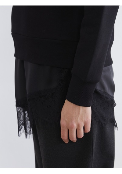 Lcw Vision Siyah Dantel Detaylı Oversize Kadın Kalın Sweatshirt