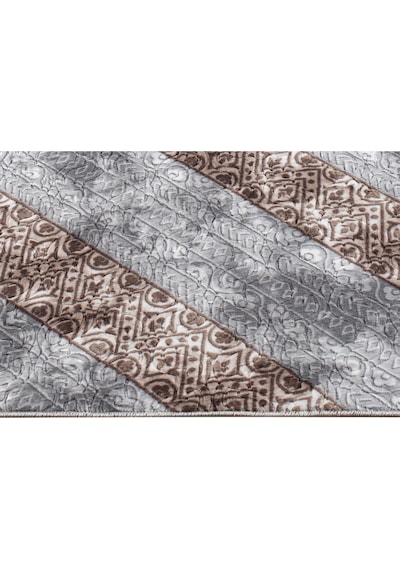 Raschel Carpet Gri Emboss Desenli Kalın Yumuşak Kaymaz Özel Taban Halı Yolluk