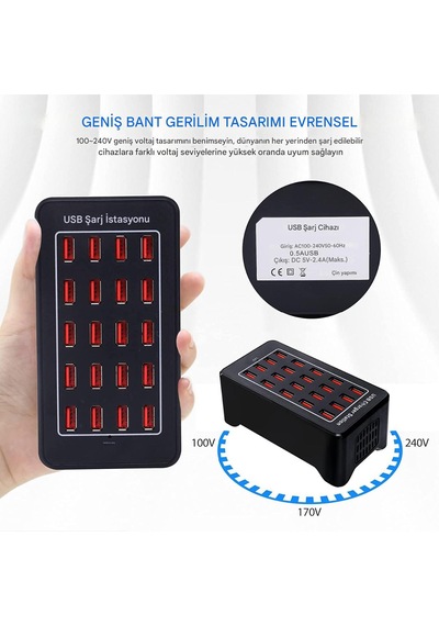 100w 20 Portlu Çok Fonksiyonlu Masaüstü Akıllı Usb Şarj İstasyon