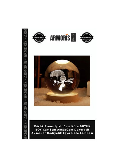 Küçük Prens Işıklı Cam Küre Büyük Boy Cam8cm Ahşap2cm Dekoratif Aksesuar Hediyelik Eşya Gece Lambası