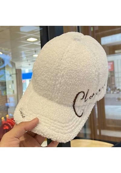 Valkyrie Peluş Şapka Kadın Erkek Unisex Kışlık Şapka Cloud Nakışlı Ayarlanabilir Bej Teddy Şapka Beyaz Beyaz