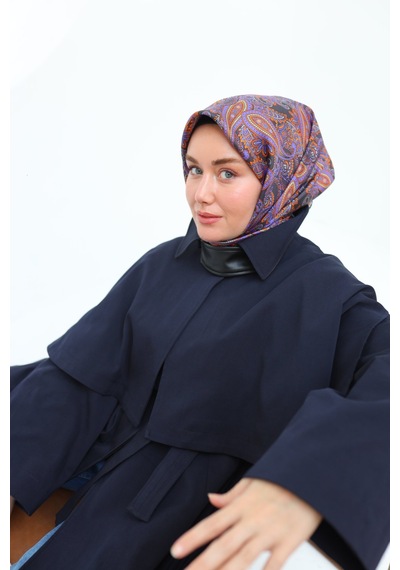 Silk Home Twill İpek Eşarp 11455-40 Füme, Violet, Parlak Turuncu, Su Yeşili