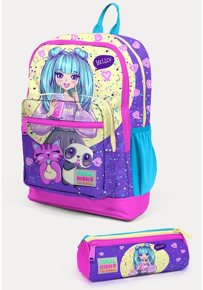 Coral High Kids Mor Pembe Anime Kız Desenli 2'li Okul Çanta Seti Set0223735