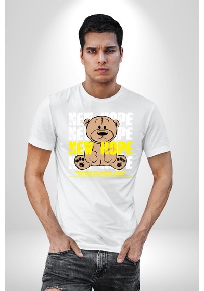 Yeni Umut Unisex Unisex Beyaz Organik Baskılı T-shirt Penye Yüksek Kalite Beyaz