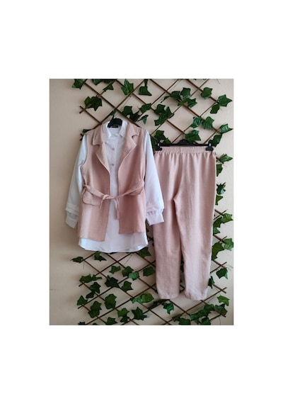 Çınar Boutique Keten Üçlü Takım-taş Rengi - 42 Taş Rengi Taş Rengi