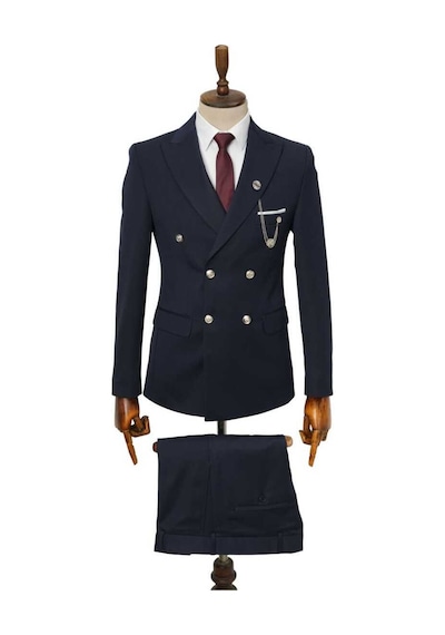 Beystil Sivri Yaka Lacivert Kruvaze Takım Elbise Nikol036 - Slim Fit Lacivert