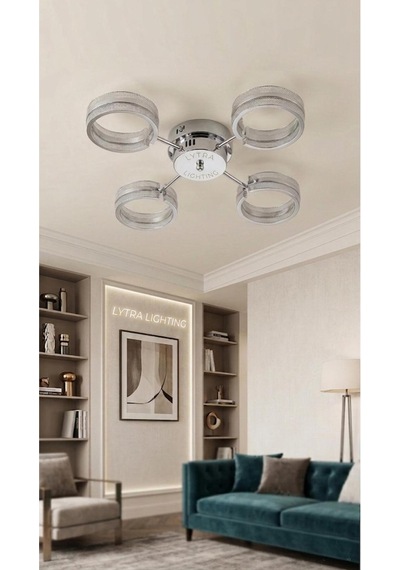 Aurea Model 4'lü Gümüş 3 Renk Modu Ledli Tavana Sıfır Salon Mutfak Çocuk Yatak Odası Led Avize