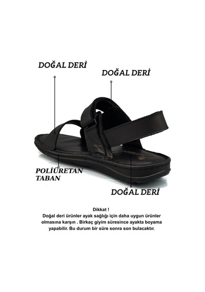 Sermoda Hakiki Gerçek Deri Cırtlı Erkek Sandalet Siyah