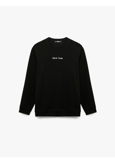 Koton İşleme Detaylı Uzun Kollu Bisiklet Yaka Sweatshirt Siyah 6wam70077mk