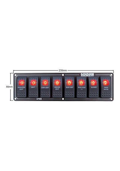 Goldsea Slim Switch Panel 8 Anahtar Sembollü Kırmızı Led 12/24V Kırmızı