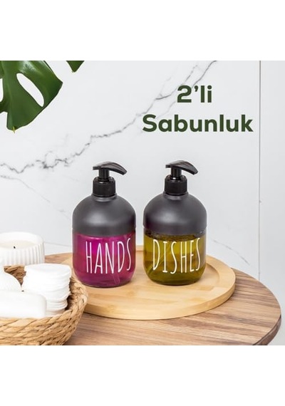 C-527 2'li Cool Sıvı Sabunluk Seti - Mutfak-banyo Tezgah Üstü Temizlik Seti - Antrasit Cam 425 Ml Siyah