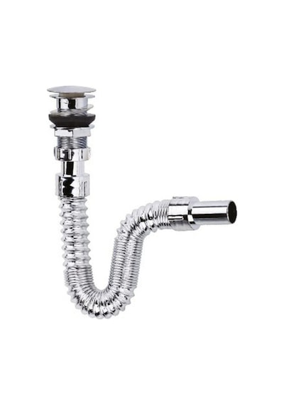 Krom Basmalı Sifon - Körüklü Sifon - Lavabo Mutfak Sifonu - Bas Stoplu