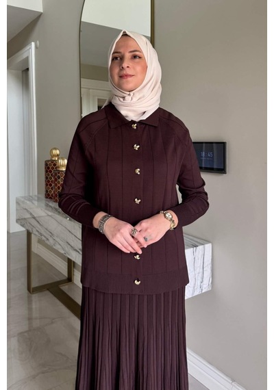 Rabia Şamlı Yonca Triko Takım Acı Kahve Çok Renkli