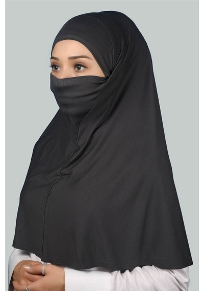 Altobeh Hazır Türban Peçeli Pratik Eşarp Tesettür Nikaplı Hijab - Namaz Örtüsü Sufle (XL) - Füme