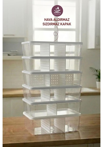 Selka Home 6 Adet 2 Lt. Nora Bölmeli Organizer Buzdolabı Buzluk Düzenleyici Saklama Kabı