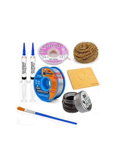 Lehimleme Seti 0,8 Mm 40 Gr Lehim Teli 2 Li Flux Cp-2015 Lehim Fitili 1fırça Ve Havya Ucu Temizleme Seti St85