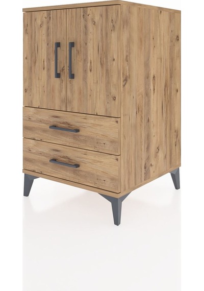 Kronos Komodin 2 Raflı 2 Çekmeceli 2 Kapaklı 60x59x96 Çam-çam Çam