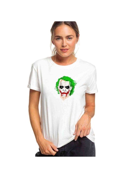 Joker Color Face Baskılı Beyaz Kadın Tshirt