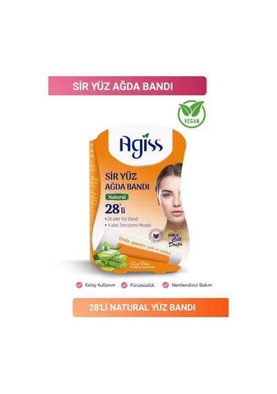Agiss Sir Yüz Ağda Bandı 28'li Natural Aloe Vera Etkili
