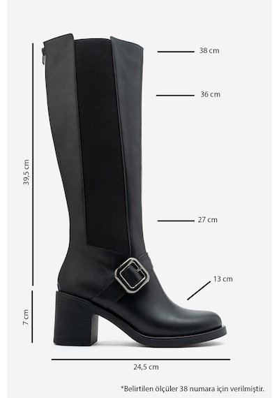 Luvi Shoes South Siyah Lastik Detaylı Tokalı Kadın Kalın Topuklu Çizme