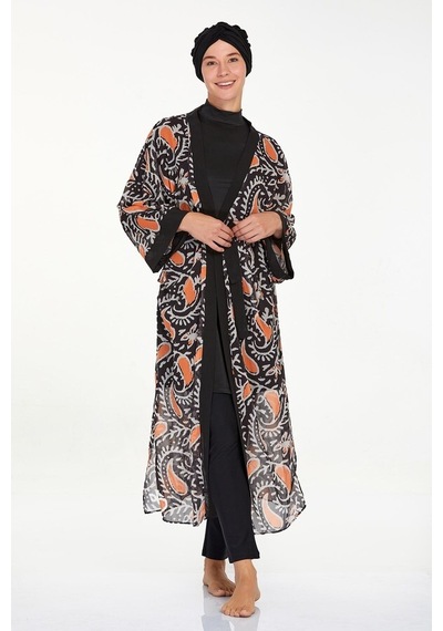 Adasea Mayo Üzerine Tek Pareo Kaftan Roxana 6108 Siyah Siyah