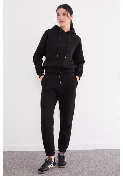 Fullamoda 3 İplik Basic Kapüşonlu Jogger Eşofman Takımı Siyah