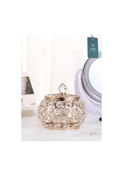 Chacha Home Luxury Lucent Lüks Kapaklı Kristal Mücevher Kutusu, Organizer, Düzenleyici, Şekerlik Küçük Boy Gold