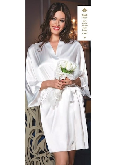 Jeremi 6524 Saten Bride Sabahlık - Ekru Ekru