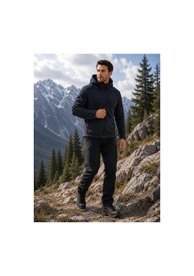 Luxıc Core Erkek Kapüşonlu Koyu Gri Polar 3 Cepli Fermuarlı Sıcak Tutan Kışlık Outdoor Hoodie Günlük Stilpro
