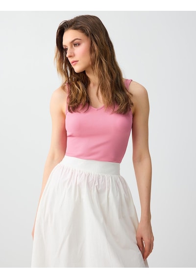 Jimmy Key Pembe Dar Kesim V Yaka Basic Örme Atlet 6sw016793610