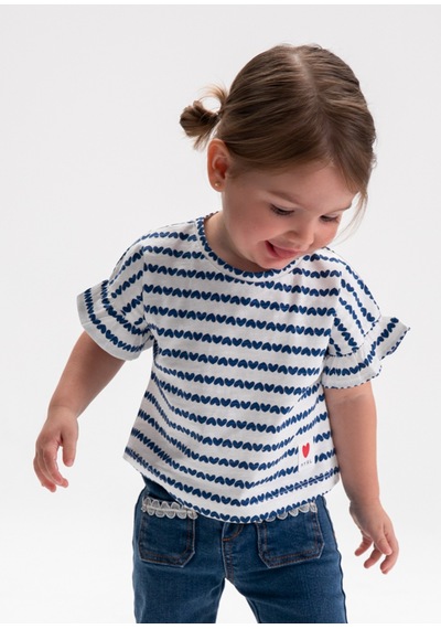 Kız Bebek Kalp Baskılı Tişört Beyaz 1082 Beyaz