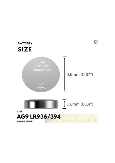10x Ag9 Lr45, Lr936, 394 1.5v - Poundmax Alkalin Düğme Piller 1x 10'lu Paket