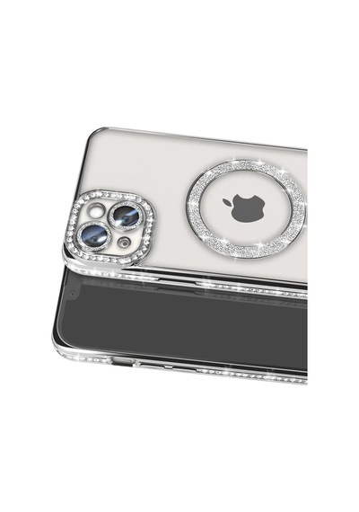 İphone 15 Kılıf Joke Simli Magneticsafe Kılıf - Gümüş