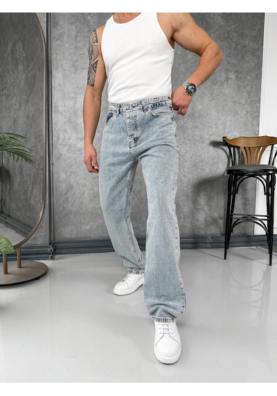 Modefendi Baggy Kalıp Yüksek Kalite Kot Pantolon Buz Mavi