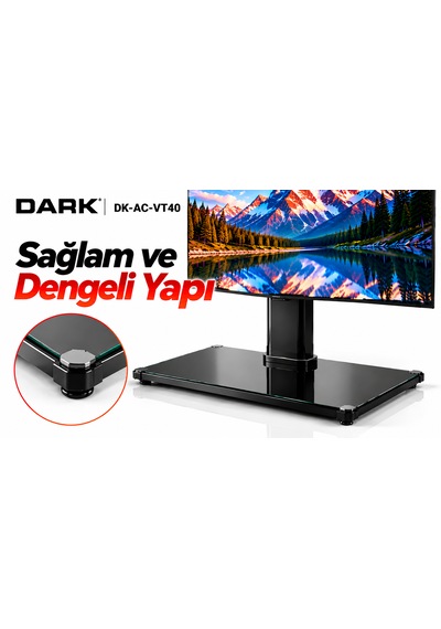Dark Dk-ac-vt40 32"-65"50kg Ayarlanabilir Masaüstü Tvstandı 3 Kademeli Yükseklik Siyah Temperli Cam
