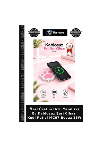 Özel Üretim Hızlı Yenilikçi Ev Kablosuz Şarj Cihazı Kedi Patisi Mc07 Beyaz 15w