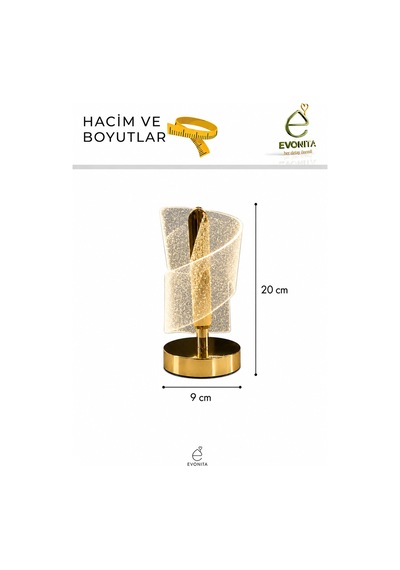 Evonıta Dekoratif Led Masa Lambası Spiral Tasarım Şeffaf Işıklı Abajur Gold Tabanlı Modern Gece Lambası Beyaz