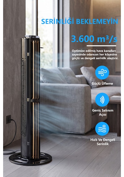 60w Sessiz Pervanesiz Kule Tipi Vantilatör Serinletici Dikey Uzaktan Kumandalı Aromaterapi Zaman Ayarlı
