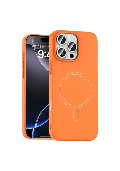 Maks Technology iPhone Uyumlu 16 Pro Max Kılıf M-safe Şarj Özellikli Kamera Korumalı Mkst Elio Sert Pc Kapak - Turuncu