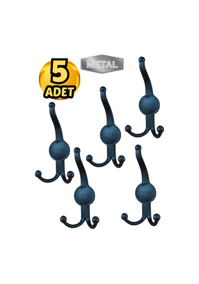 Metal Boncuk Portmanto Askısı Siyah Duvar Tipi 5 Li Siyah