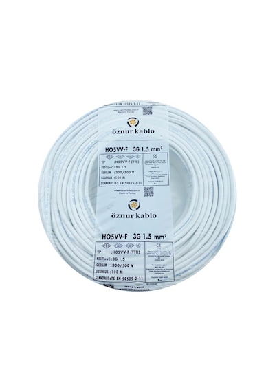Öznur 100mt 3x1,5mm Ttr Bakır Elektrik Kablosu Beyaz