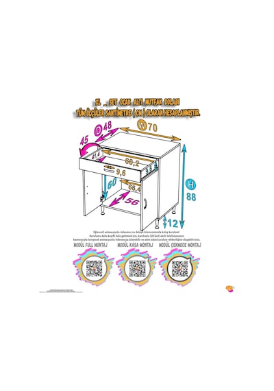 Modilayn Qplas Xl Set Ocak Altı Dolap 70x88x48 Cm. Çekmeceli, Kapaklı, Raflı Ve Baharat Raflı. Beyaz Modilayn Qplas Xl Set Ocak Altı Dolap 70x88x48 Cm. Çekmeceli, Kapaklı, Raflı Ve Baharat Raflı. Beyaz
