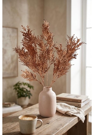Yapay Çiçek Bakır Bronz Renk Kuşkonmaz Demeti Garnitür Aradal Dekoratif Yapay Bitki 35cm