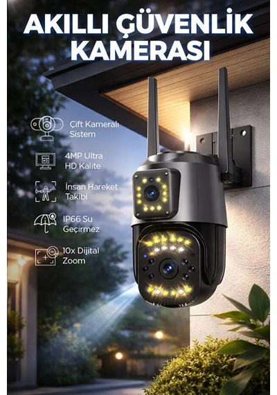 4mp 4g Wi-fi Dış Mekan Güvenlik Kamerası Çift Kameralı Ptz & Bullet Gece Görüşlü Uzaktan Izleme