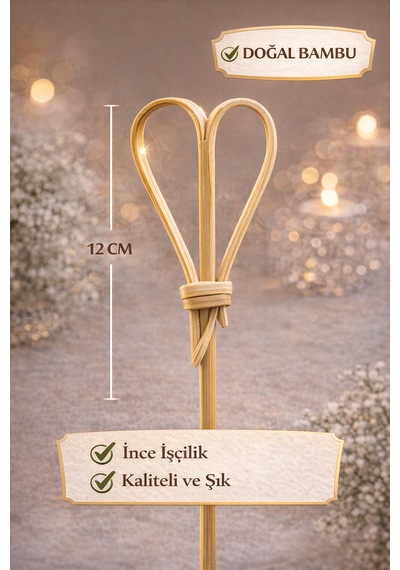 50 Li Kahve Kalpli 12 Cm Doğal Bambu Kürdan Kanepe Kokteyl Sunum Servis Kürdanı Parti Kürdanı
