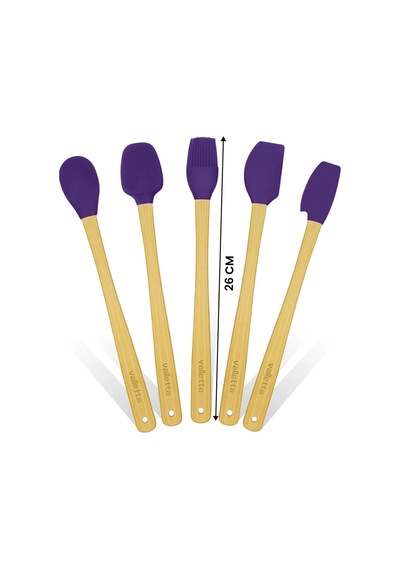 Valletta Indigo 5'li Mor Bambu Silikon Spatula Seti Uzun 26 Cm