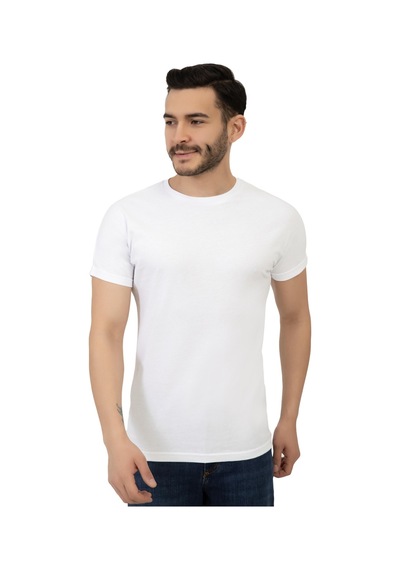 Erkek Bisiklet Yaka Regular Fit Basic Tişört Beyaz