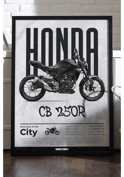 Honda Cb250r Siyah Ahşap Çerçeveli Poster, Dekoratif Motosiklet Duvar Tablosu