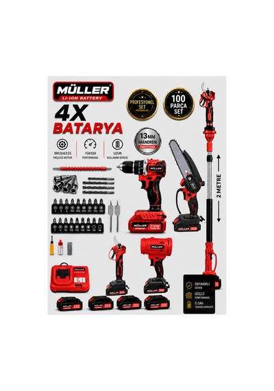 Alman Profesyonel 5'li Set Darbeli Şarjlı Matkap Makas-testere -teleskop Ve Yaprak Üfleme 100 Pcs Set